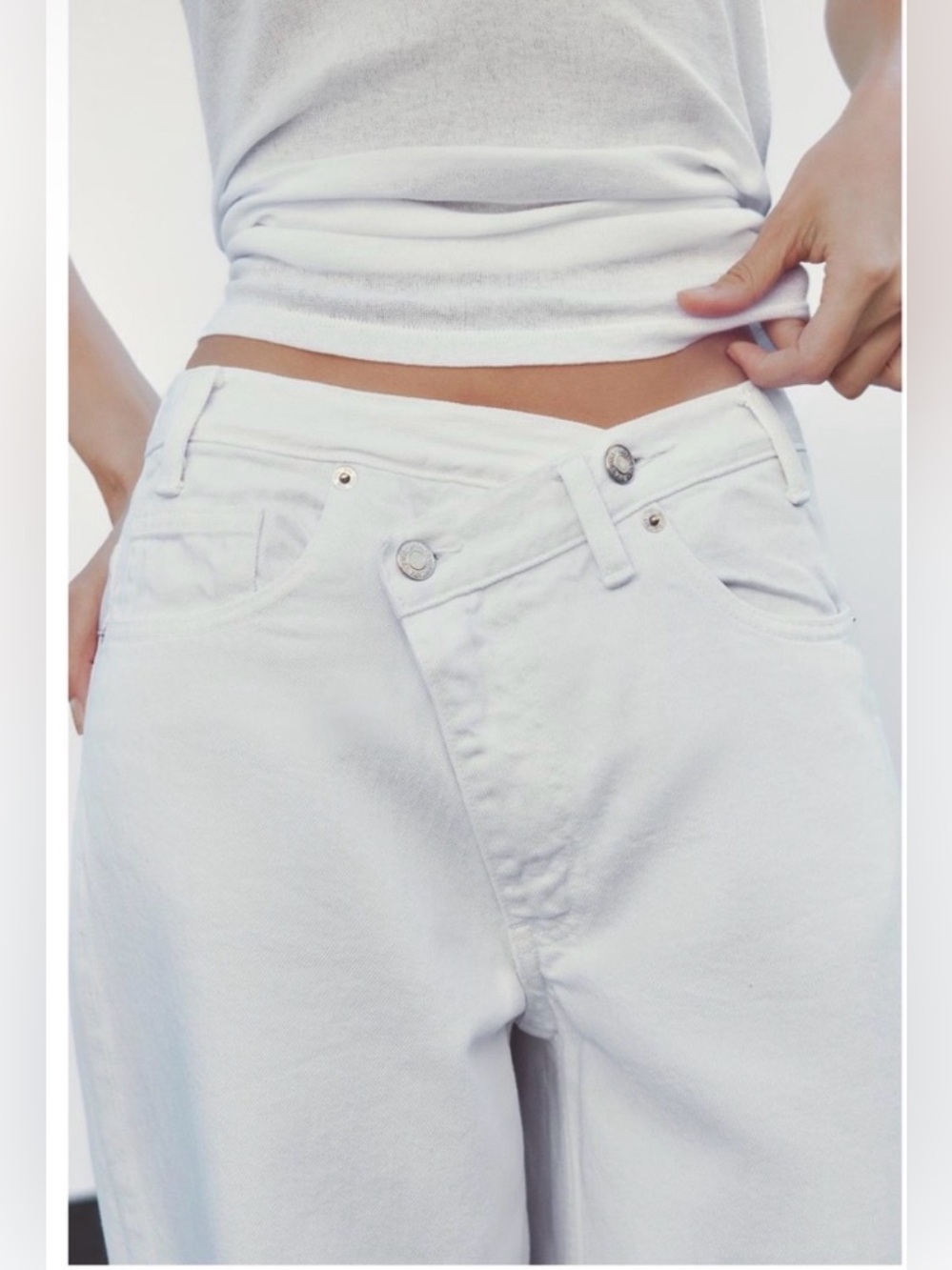 Zara White Crossover Waist Wide-Leg High-Rise Jeans New